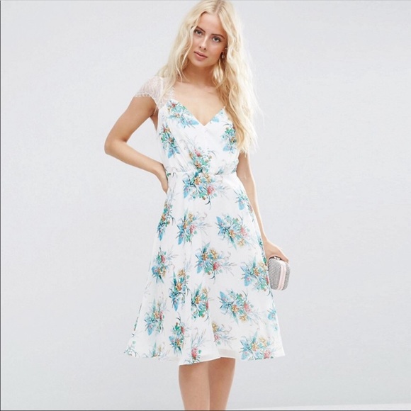 ASOS Dresses & Skirts - ASOS Midi White Lace Trim Floral Dress